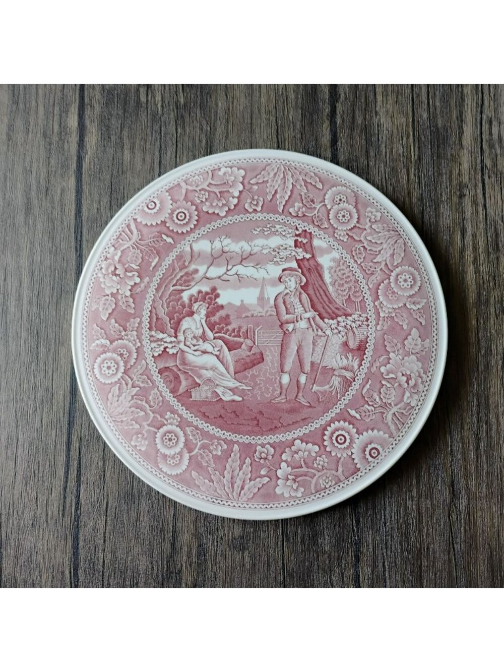 Spode Archive Collection Georgian Series Woodman Cake Plate, Pink 11" Cranberry
